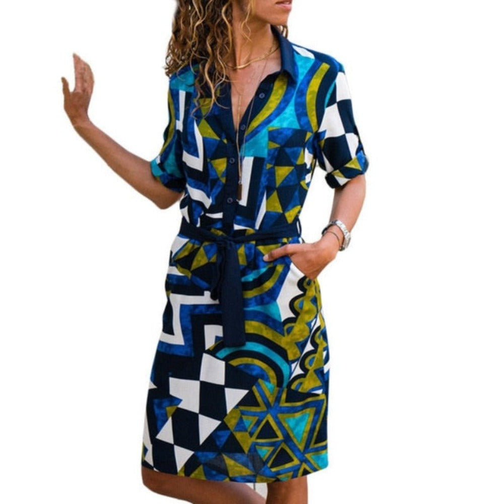 Long Sleeve Shirt Striped Print A-line Mini  Dress - Necessary Clothing Store