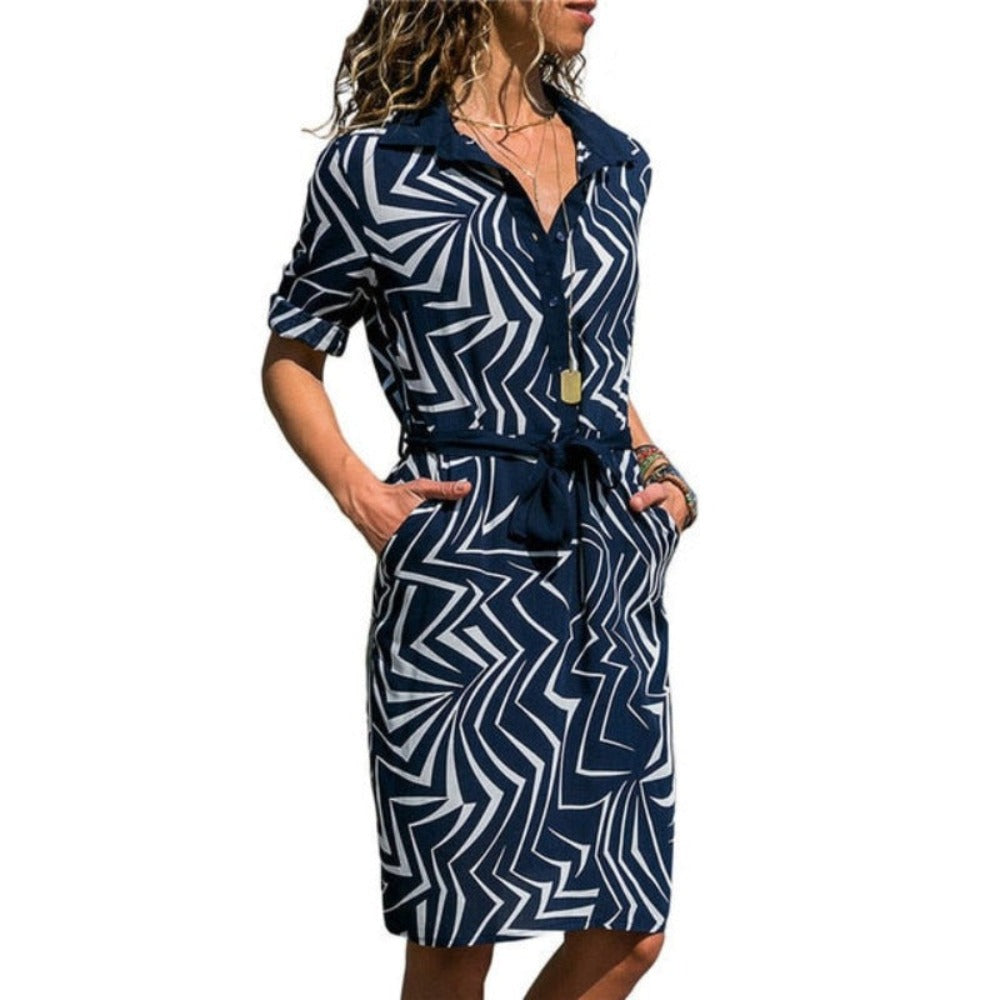 Long Sleeve Shirt Striped Print A-line Mini  Dress - Necessary Clothing Store
