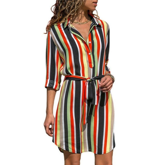 Long Sleeve Shirt Striped Print A-line Mini  Dress - Necessary Clothing Store