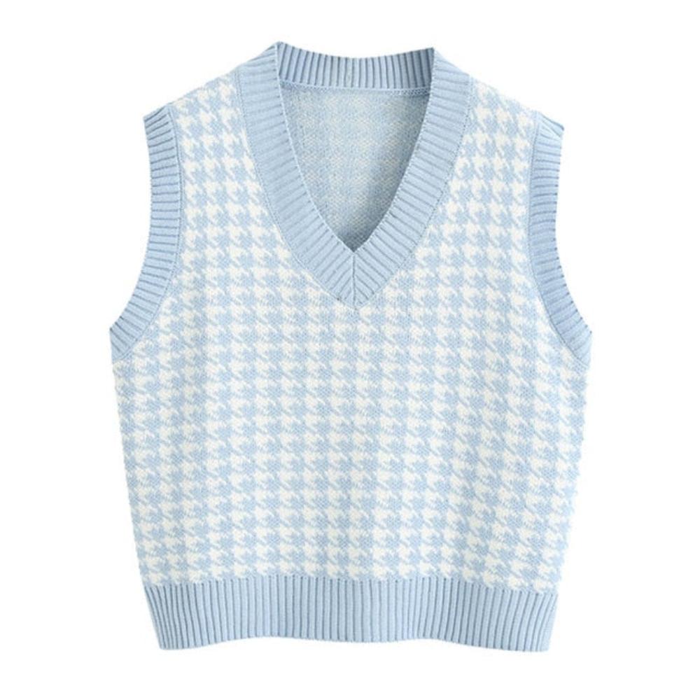 Oversized Hounds-tooth Knitted Sweater Sleeveless - Necessary Clothing Store