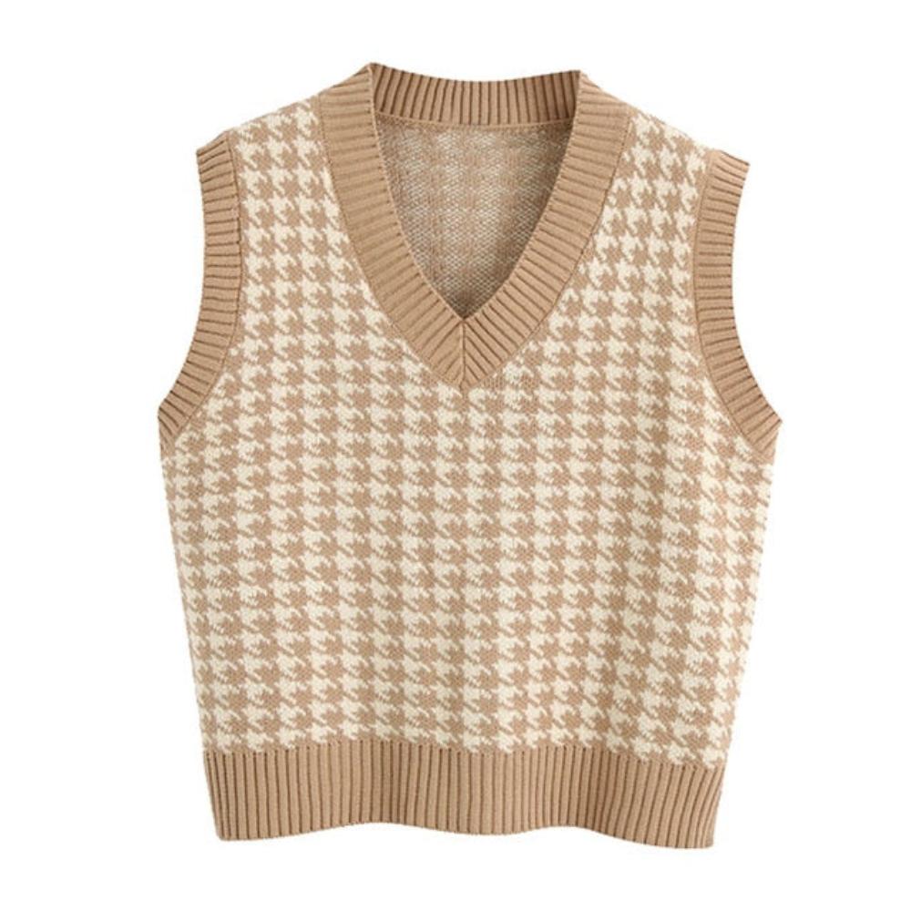 Oversized Hounds-tooth Knitted Sweater Sleeveless - Necessary Clothing Store