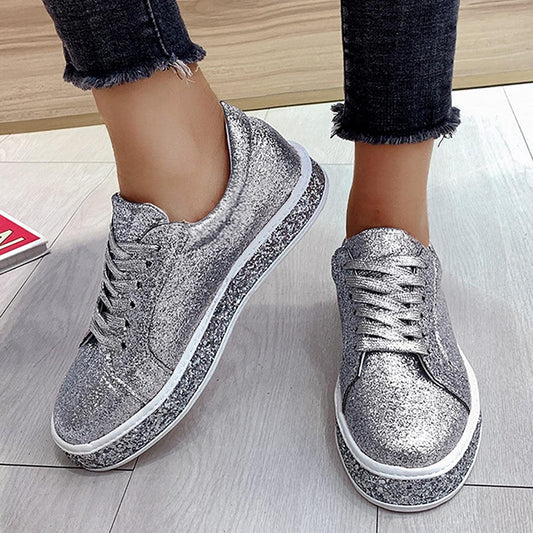 Platform Glitter Sequin Canvas Sneakers - Necessary Clothing Store