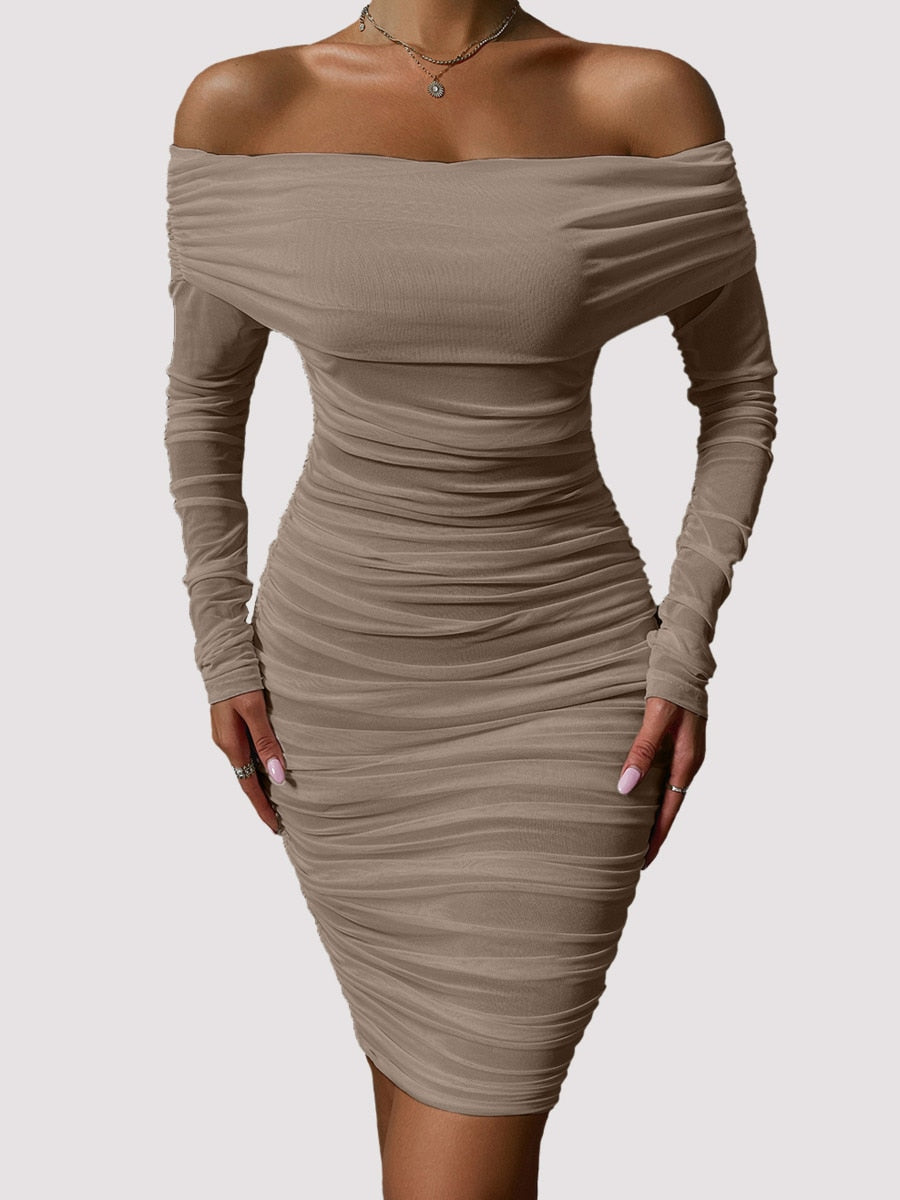 Off Shoulder Mesh Party Long Sleeves Dress - Necessary Clothing Store