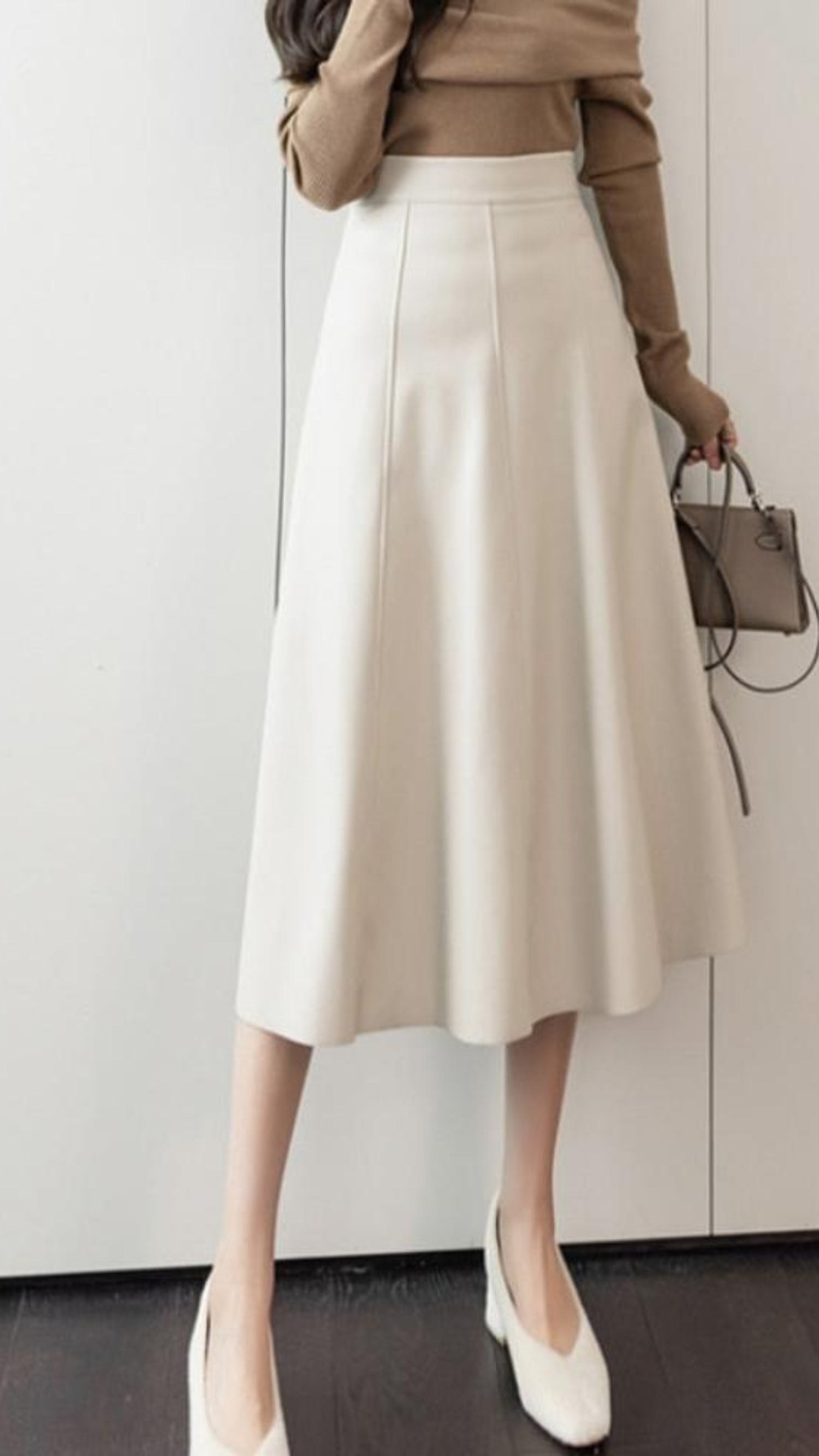 A - line Leather Splicing High Waist Skirt - Necessary Clothing