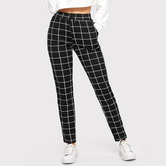 Black Plaid Printing Casual Skinny Pants - Necessary Clothing