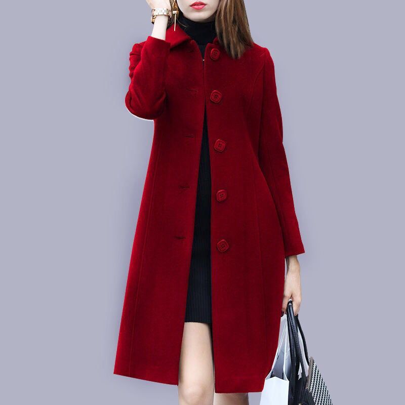 Fashion Wool Coat Mid Length Single Breasted Slim Blended Woolen Overcoat - Necessary Clothing Store
