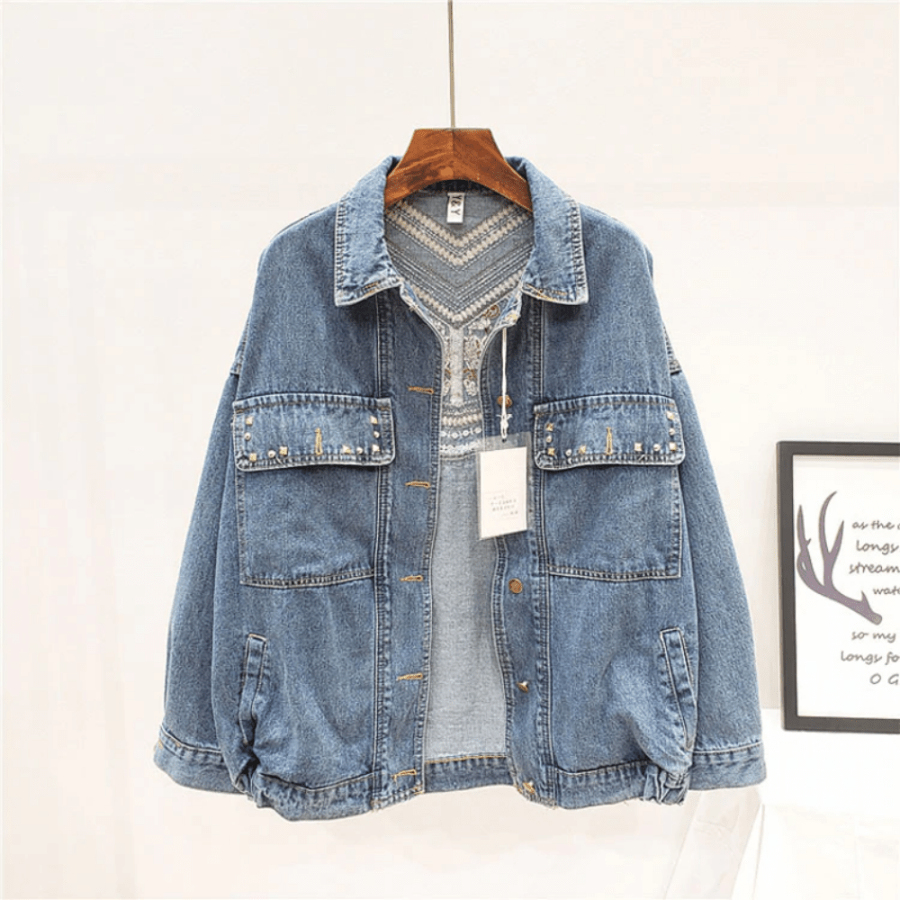 Denim Embroidery Suede Fringe Loose Long Sleeve Jacket - Necessary Clothing