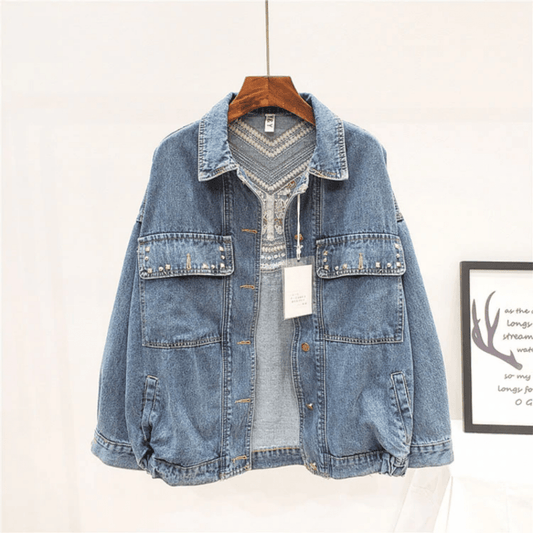 Denim Embroidery Suede Fringe Loose Long Sleeve Jacket - Necessary Clothing