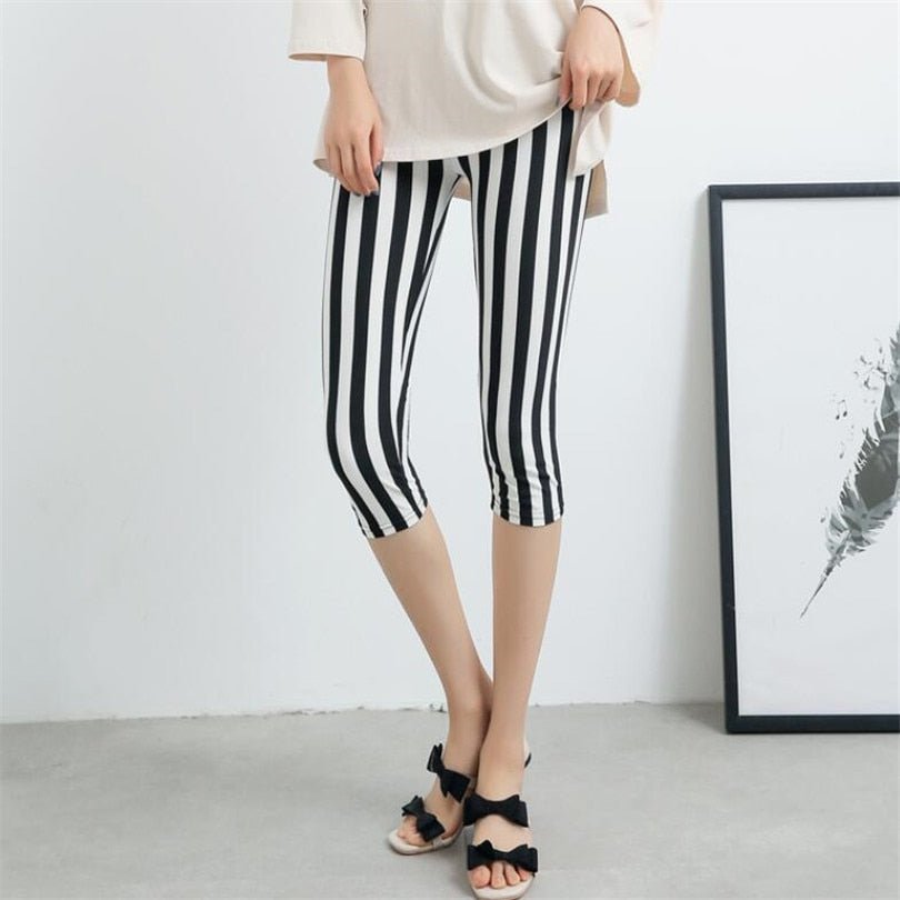 Elastic Waist Letter Stripe Short Leggings - Necessary Clothing