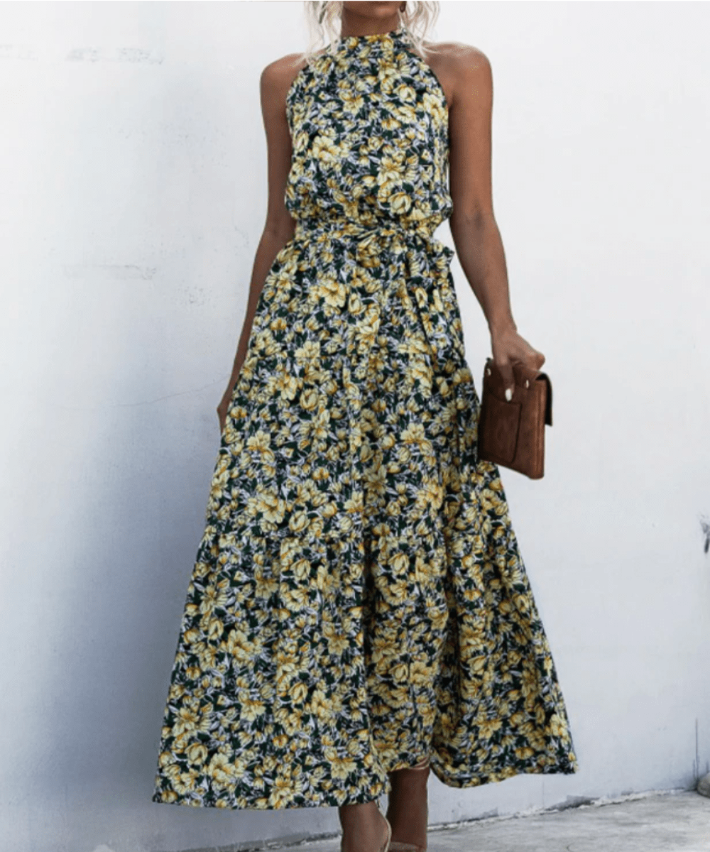 Elegant Long Dress Flowers Polka - Dot Strap - Necessary Clothing