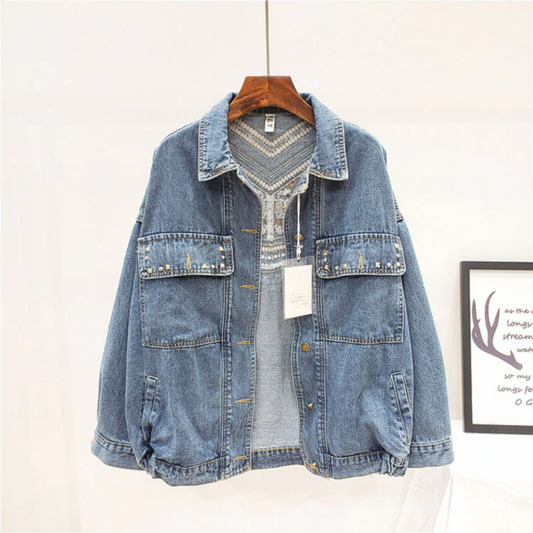 Denim Embroidery Suede Fringe Loose Long Sleeve Jacket - Necessary Clothing Store