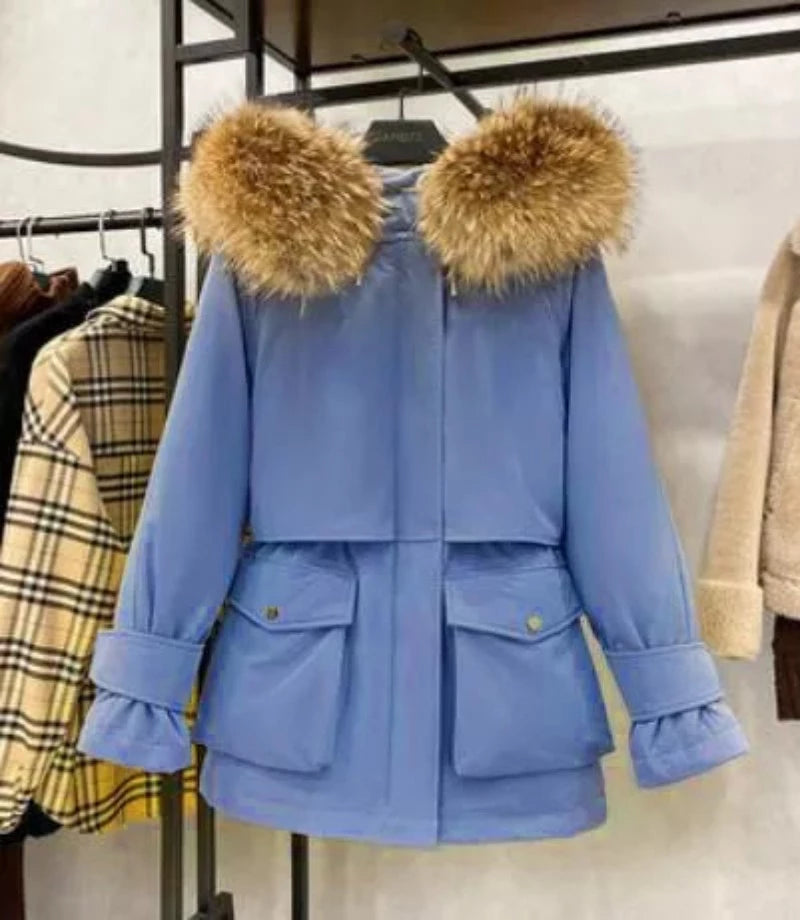 Natural Raccoon Fox Fur Hooded Down Coat Thick Warm Outerwear - Necessary Clothing Store