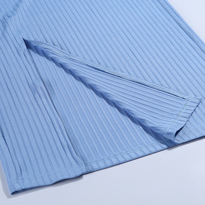 Knee - Length Cotton Ribbed Knitted Turtleneck Dress - Necessary Clothing