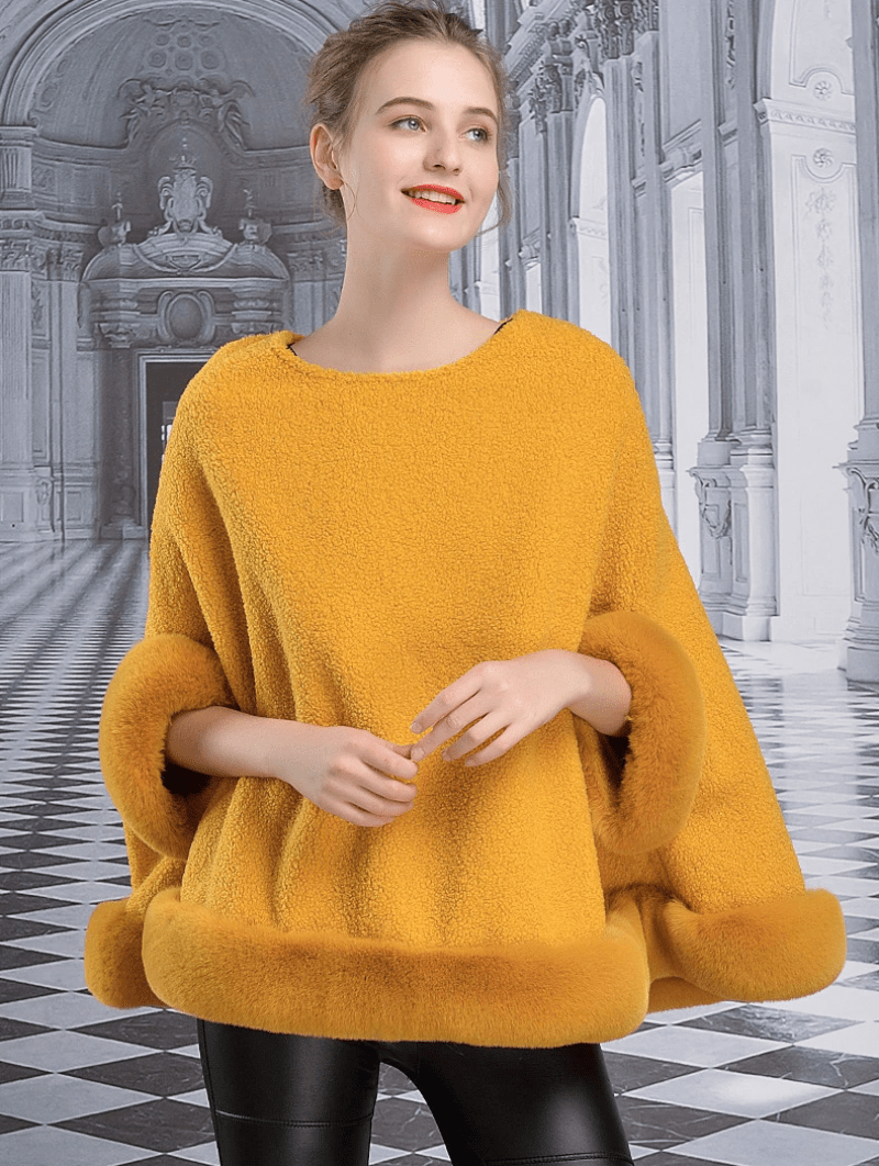 Lamb Fur Cape Faux Rabbit Fur Shawl Cape Loose Warm Cardigan Poncho - Necessary Clothing