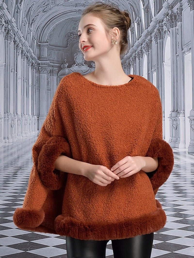 Lamb Fur Cape Faux Rabbit Fur Shawl Cape Loose Warm Cardigan Poncho - Necessary Clothing