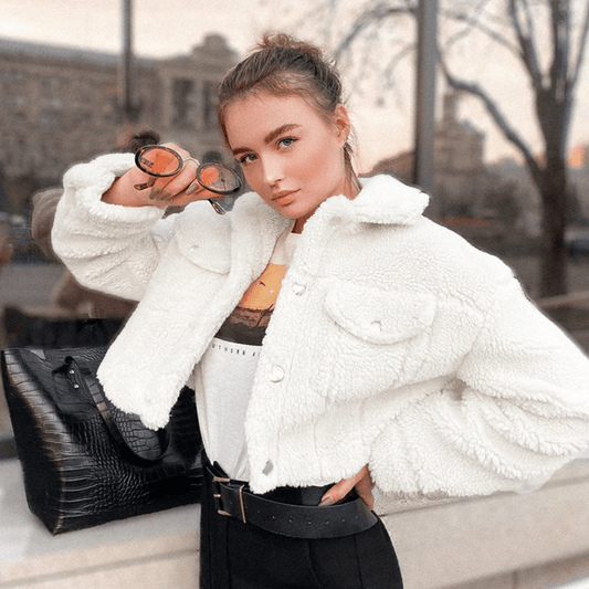 Lamb Wool Fleece Shaggy Warm Cropped Overcoat - Necessary Clothing