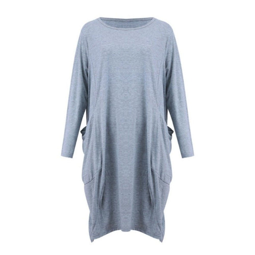 Long Loose O Neck Dress with Pocket - Necessary Clothing