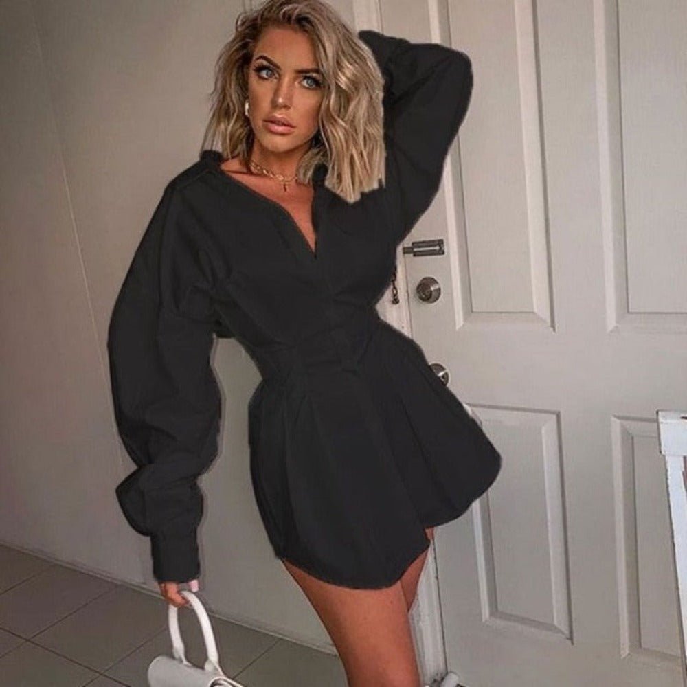 Long Sleeve Deep V Shirt Dress - Necessary Clothing