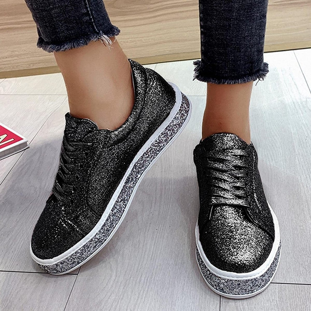 Platform Glitter Sequin Canvas Sneakers - Necessary Clothing