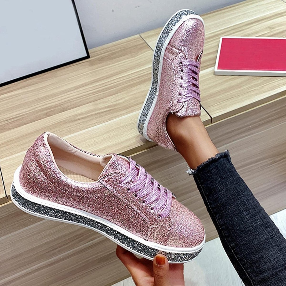 Platform Glitter Sequin Canvas Sneakers - Necessary Clothing