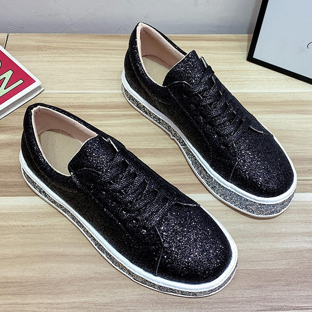 Platform Glitter Sequin Canvas Sneakers - Necessary Clothing