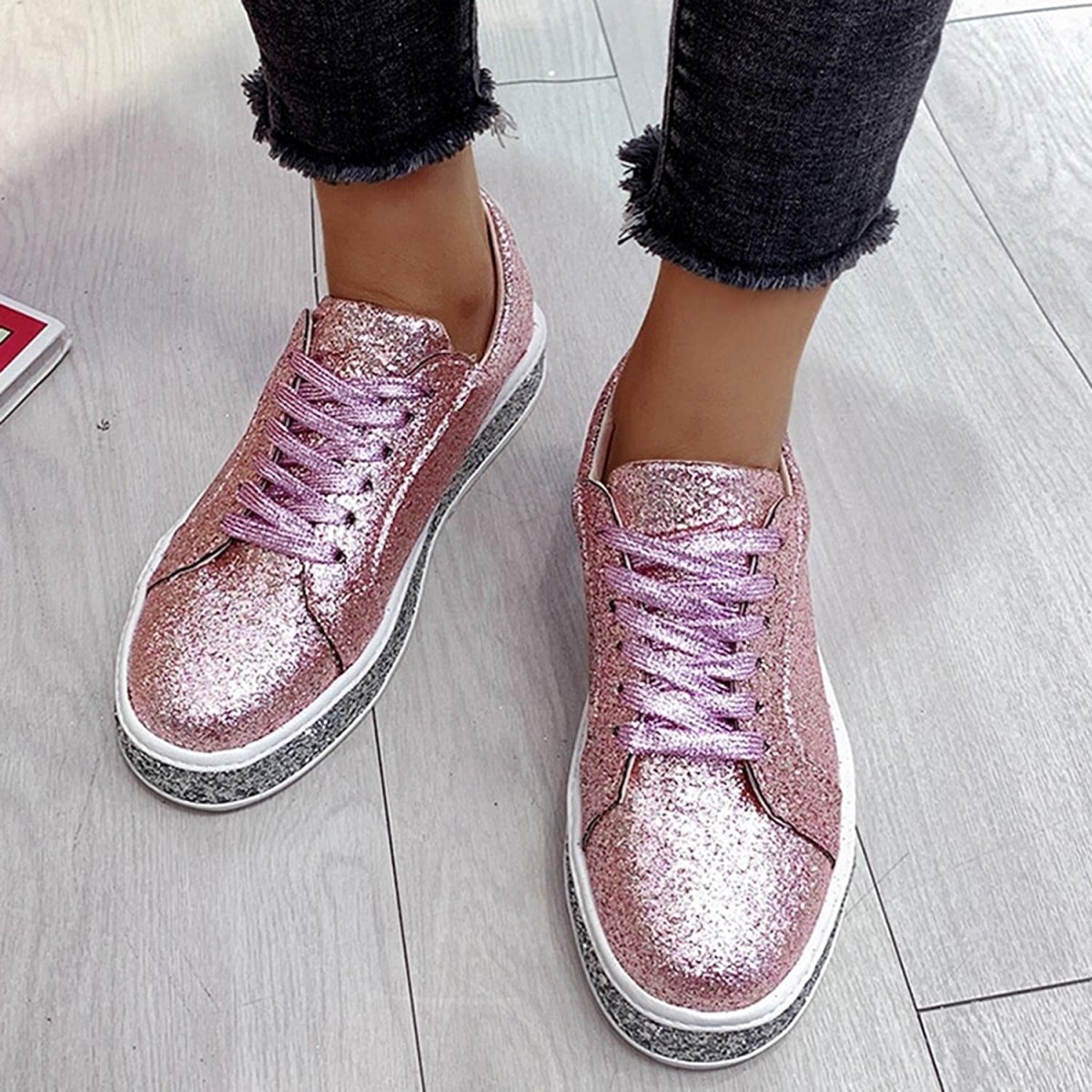 Platform Glitter Sequin Canvas Sneakers - Necessary Clothing