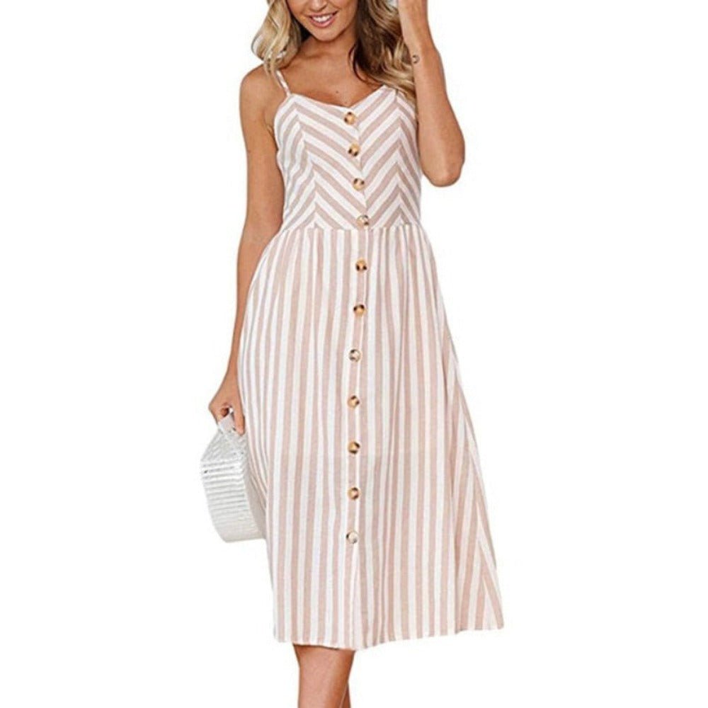 Print Floral Stripe Long Dress Sexy V - Neck - Necessary Clothing