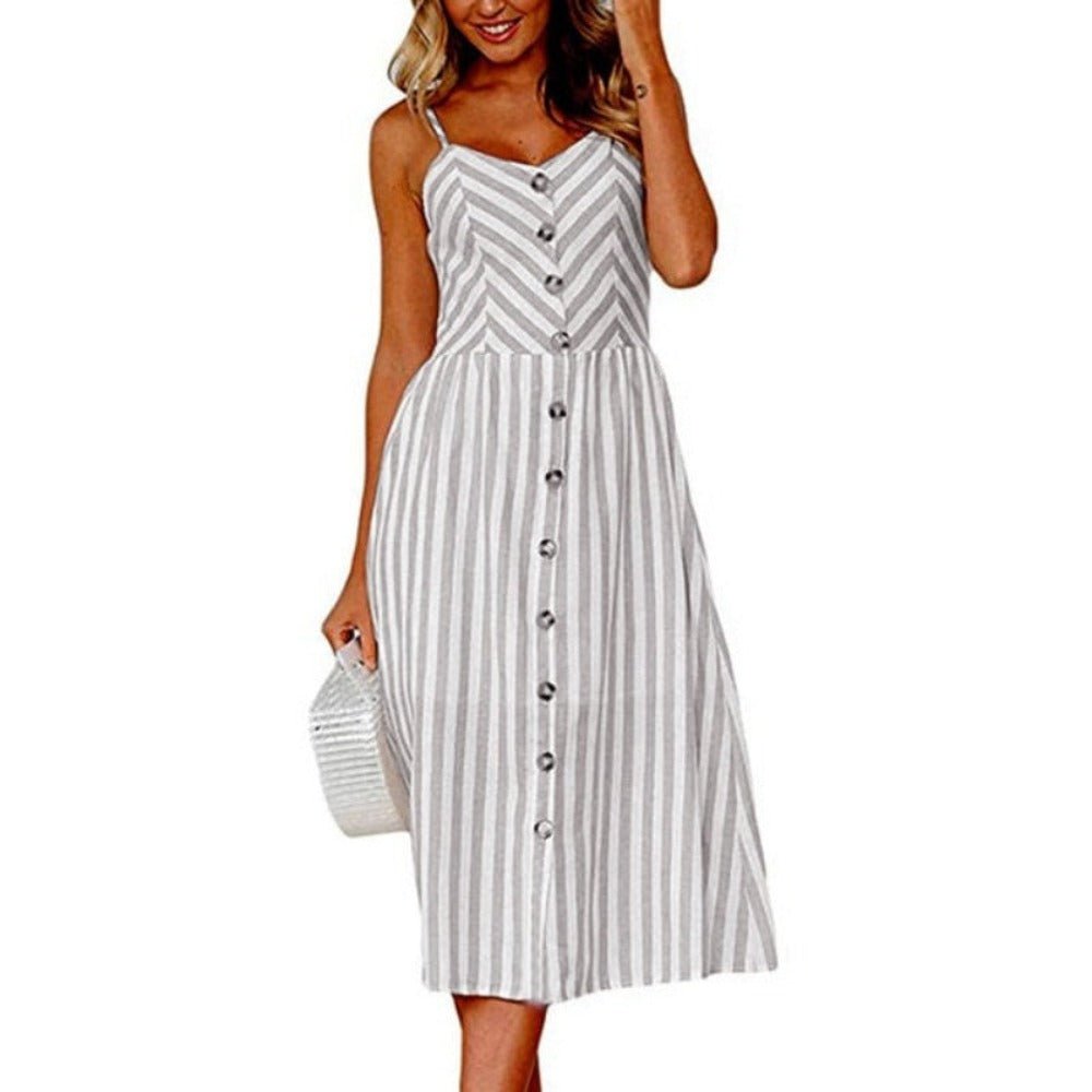 Print Floral Stripe Long Dress Sexy V - Neck - Necessary Clothing