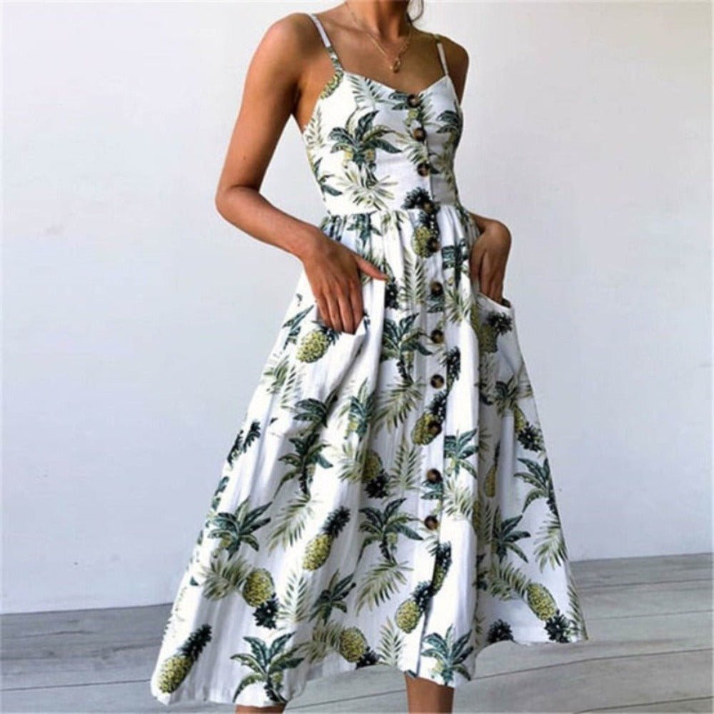 Print Floral Stripe Long Dress Sexy V - Neck - Necessary Clothing