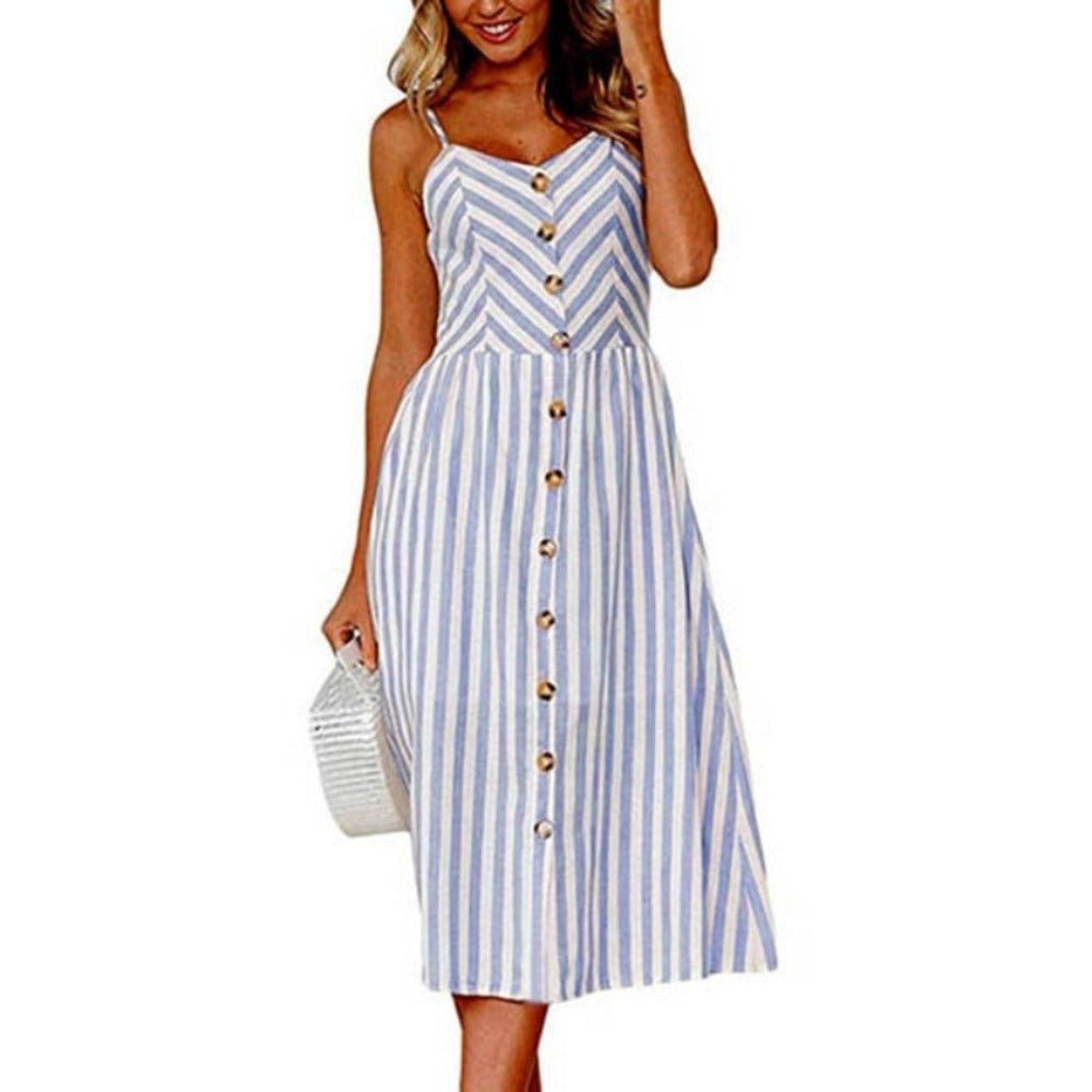 Print Floral Stripe Long Dress Sexy V - Neck - Necessary Clothing