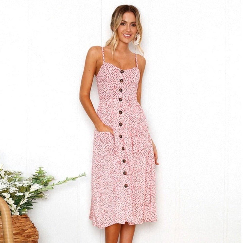 Print Floral Stripe Long Dress Sexy V - Neck - Necessary Clothing