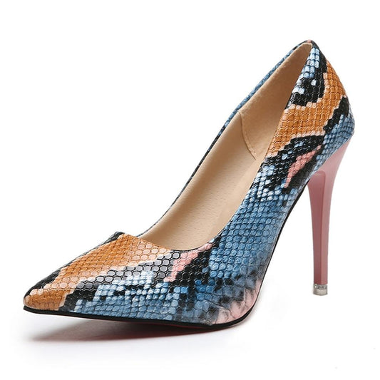 Leather Pointed Toe Snake High Heel Pumps - Necessary Clothing Store