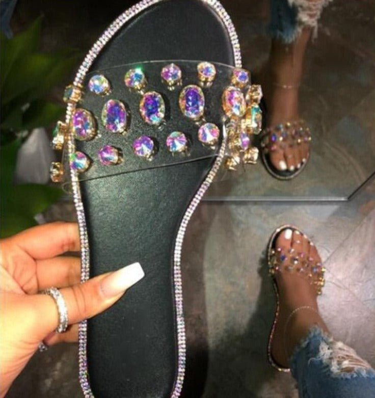 Crystal Flat Glitter Slides - Necessary Clothing Store