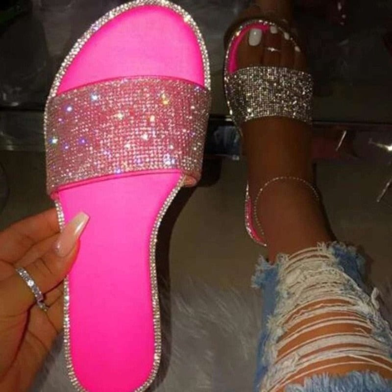Crystal Flat Glitter Slides - Necessary Clothing Store