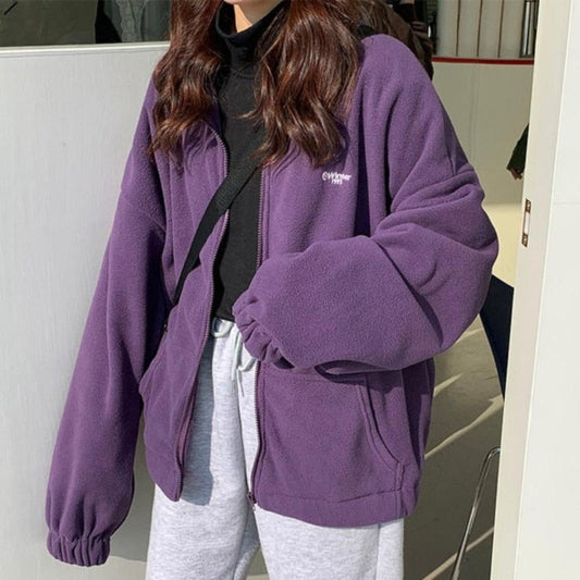 Loose Velvet Zip-up Pockets Street-wear Jacket - Necessary Clothing Store