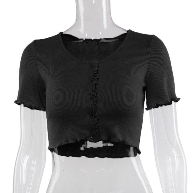 Stretchy Ruffle Sleeve Crop Top - Necessary Clothing Store