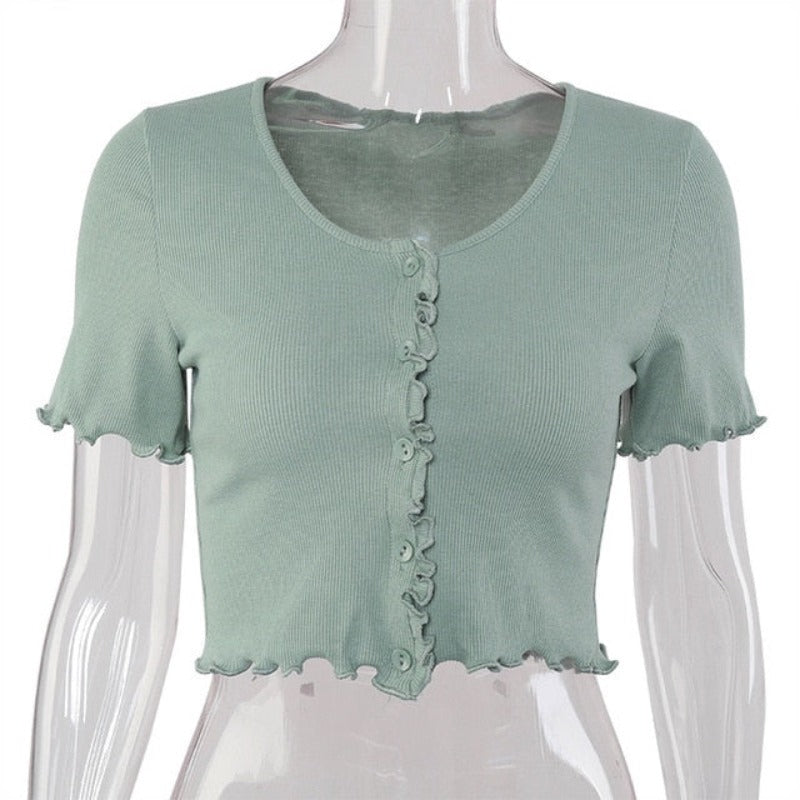 Stretchy Ruffle Sleeve Crop Top - Necessary Clothing Store
