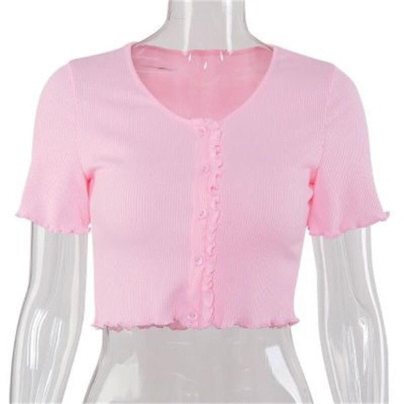 Stretchy Ruffle Sleeve Crop Top - Necessary Clothing Store