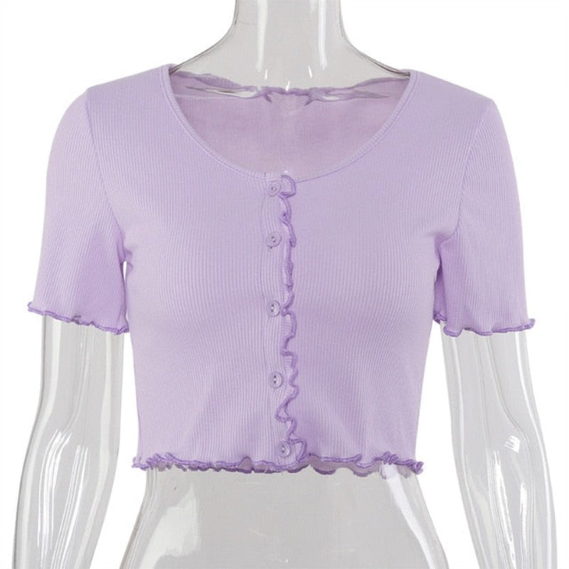 Stretchy Ruffle Sleeve Crop Top - Necessary Clothing Store