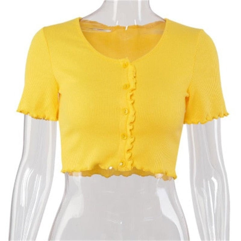 Stretchy Ruffle Sleeve Crop Top - Necessary Clothing Store
