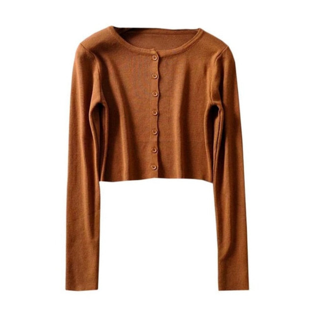 O-neck Short Knitted Sweater Thin Cardigan Short Sleeve Crop Top - Necessary Clothing Store