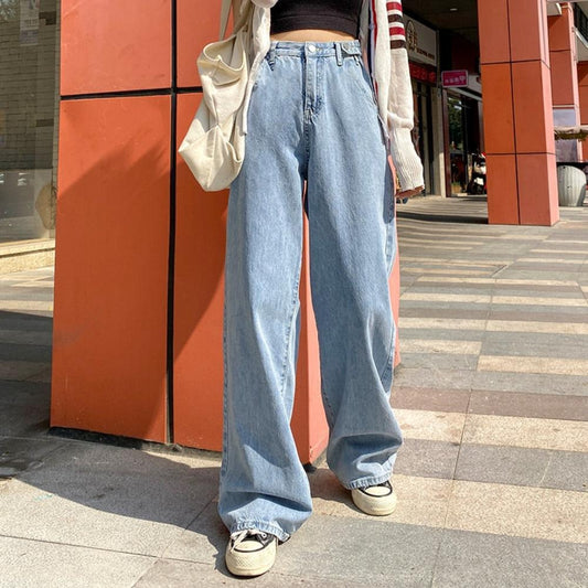 High Waist Wide Leg Denim  Street-wear Vintage Straight Jeans - Necessary Clothing Store