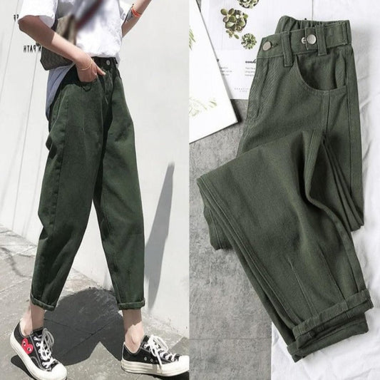 Loose Harem Candy Color High Waist Denim Pencil Jeans - Necessary Clothing Store