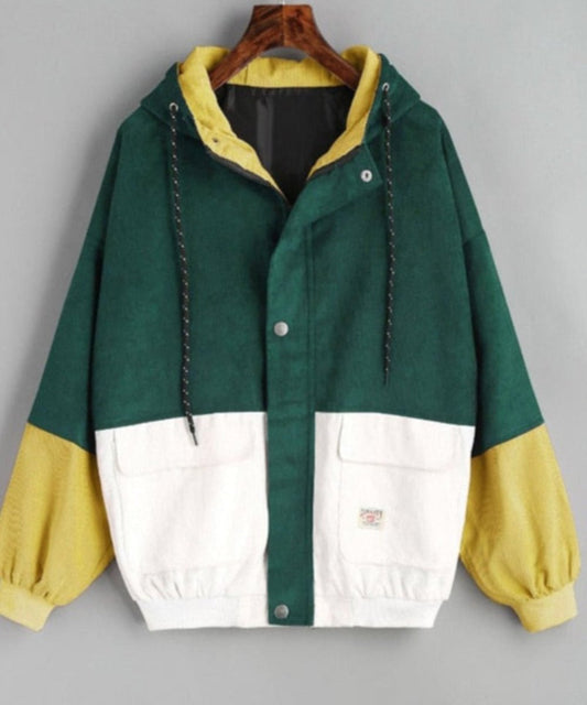 Long Sleeve Patchwork Drawstring Jacket - Necessary Clothing Store