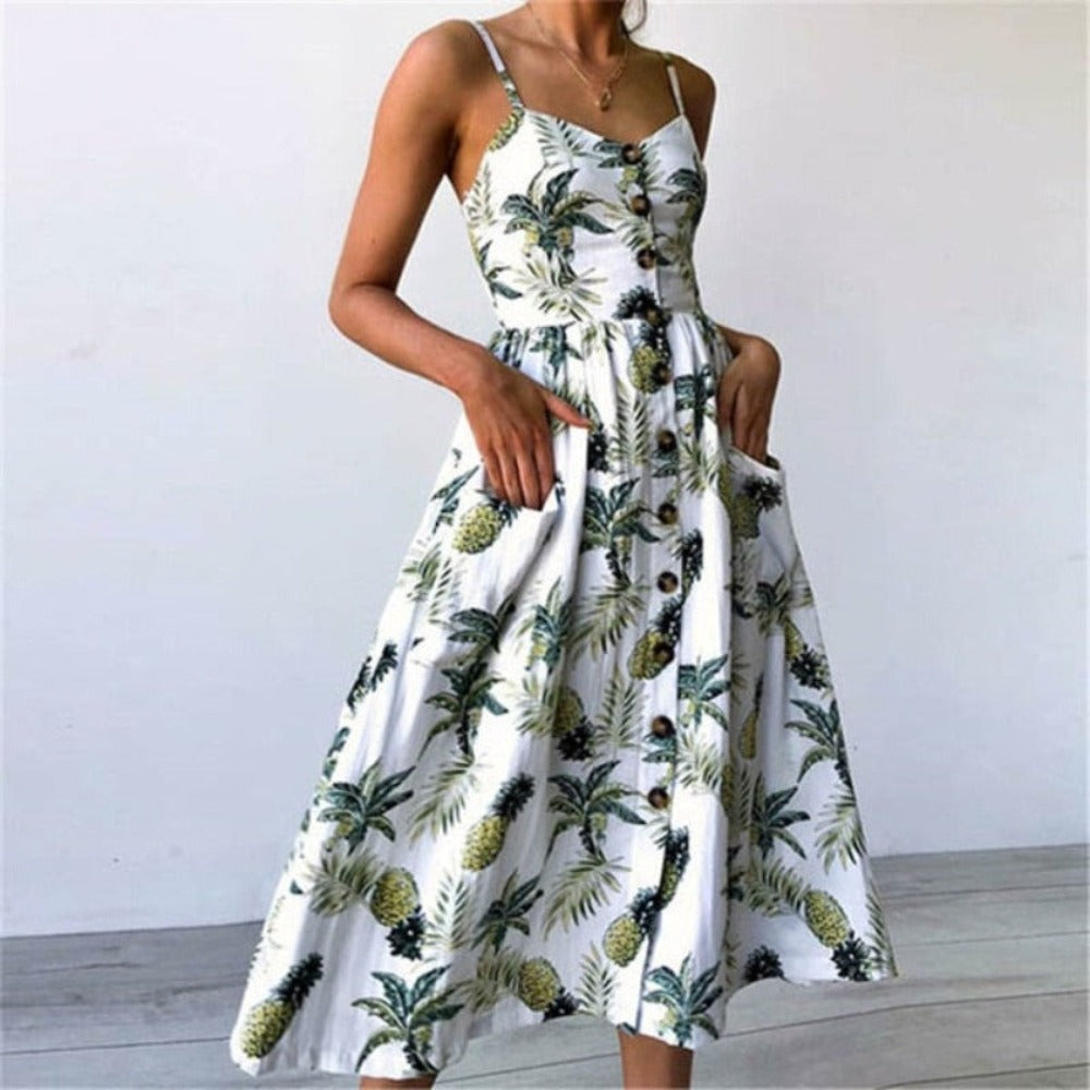 Print Floral Stripe Long Dress Sexy V-Neck - Necessary Clothing Store