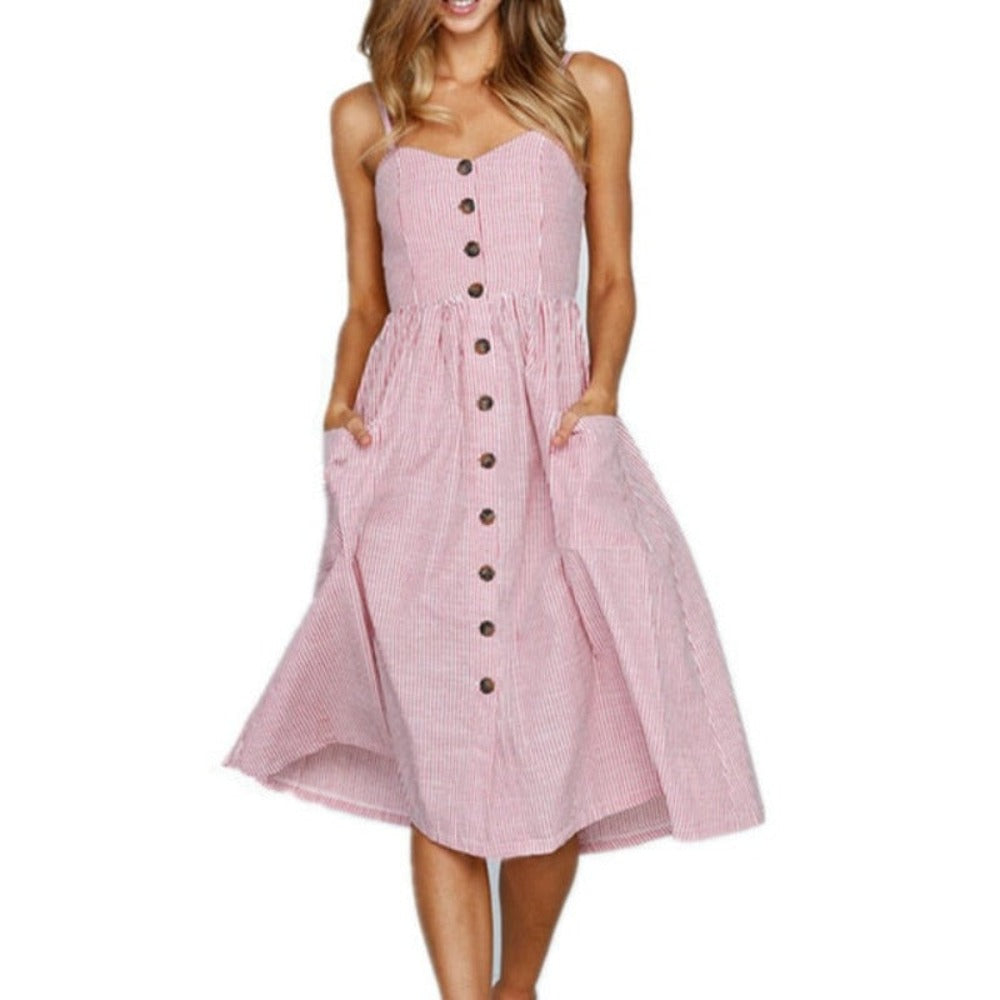 Print Floral Stripe Long Dress Sexy V-Neck - Necessary Clothing Store