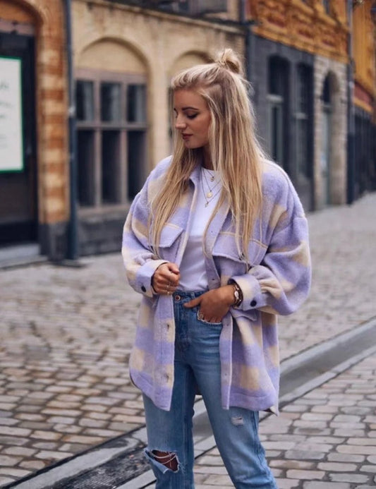 Plaid Woolen Fashion Pockets Turn-down Collar Cute Chic Coat Street-wear - Necessary Clothing Store