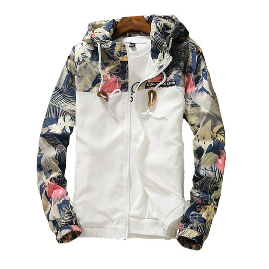 Hooded Floral  Wind-Breaker  Zipper Lightweight Jacket - Necessary Clothing Store