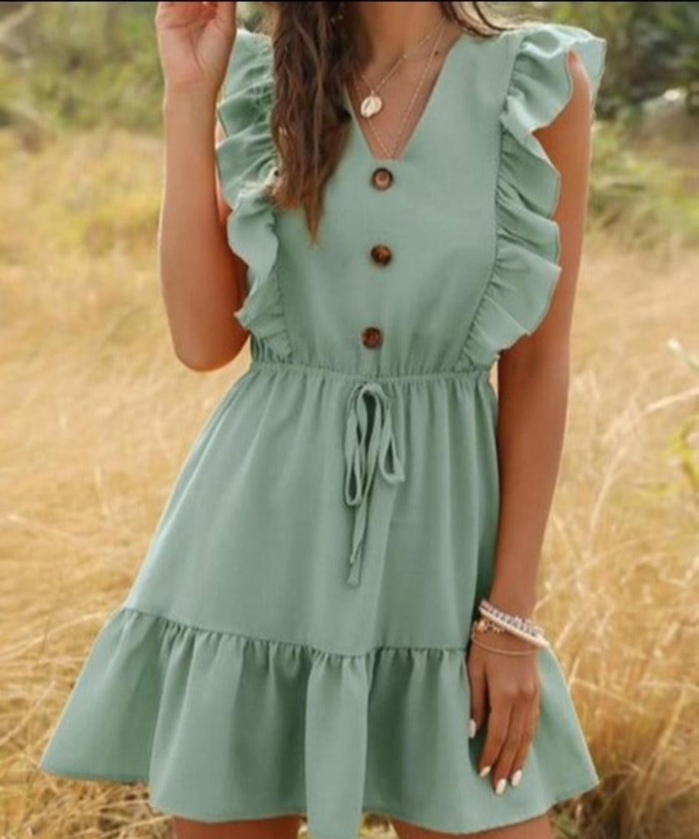 Ruffle Off Shoulder Tunic High Waist V Neck Dress - Necessary Clothing Store