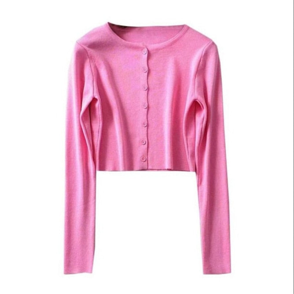 O-neck Short Knitted Sweater Thin Cardigan Short Sleeve Crop Top - Necessary Clothing Store